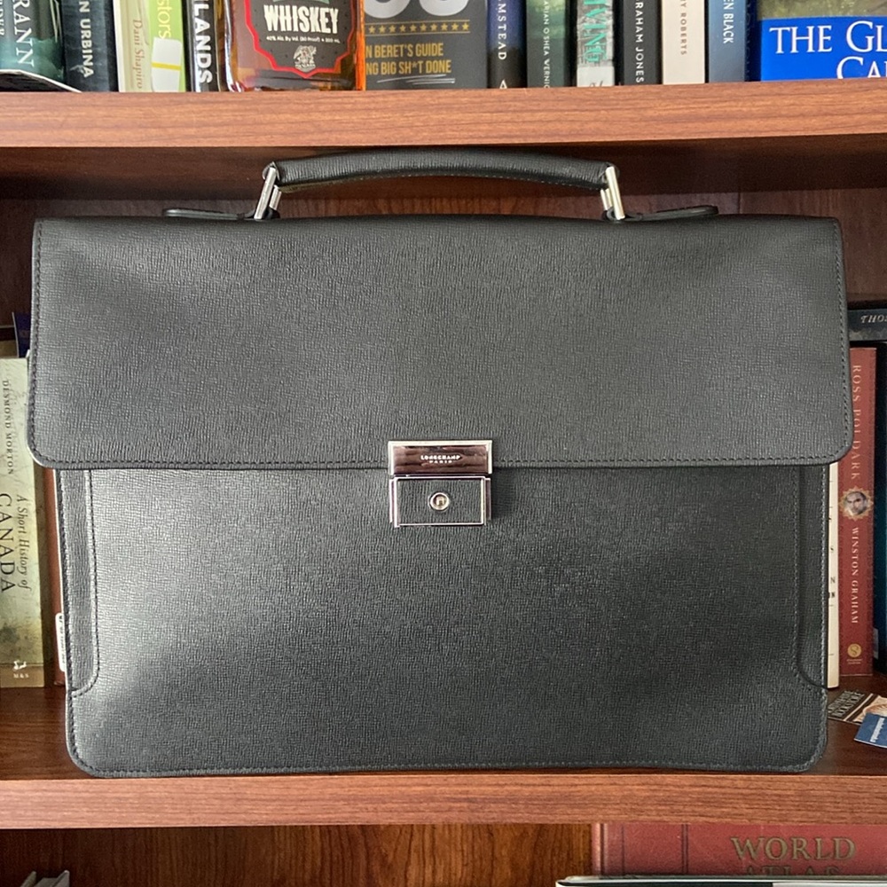 Longchamp Racing Handle Briefcase In Black - Lockable with Key